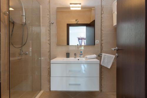 特罗吉尔Holiday Villa Nostra的一间带水槽和淋浴的浴室