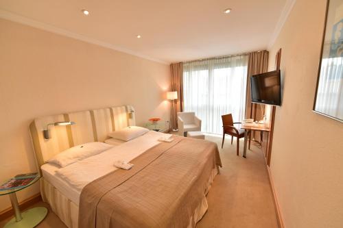 伊瑟隆伊瑟隆STADT酒店的酒店客房设有一张大床和一台电视。