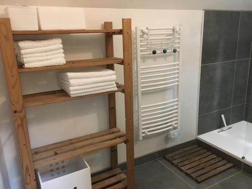舍农索城堡Le Loft - Chenonceaux - 3 étoiles的浴室设有毛巾架和水槽