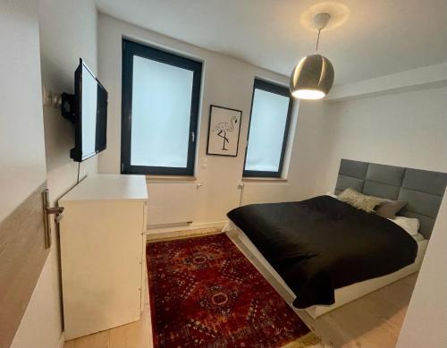奥普尔Niezapominajek的客房设有床、沙发和2扇窗户。