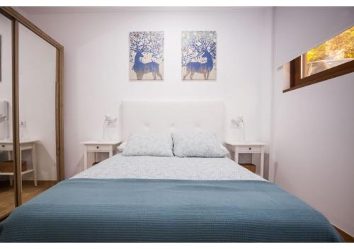 圣维森特-德拉巴尔克拉Apartamento Felisa B的卧室配有一张床,墙上挂有两幅画