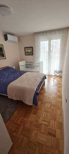 斯拉沃尼亚布罗德Slavonija的一间卧室配有一张床,铺有木地板