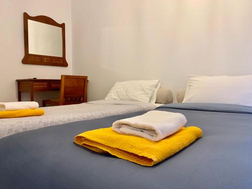 干尼亚Aggelos and Thisbe Chania City Apartment的两张床,上面有毛巾