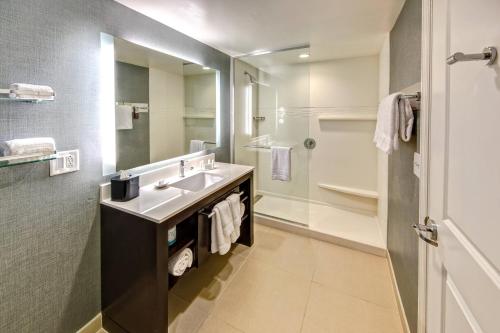 布莱克斯堡布莱克斯堡大学万豪居家酒店的一间带水槽和镜子的浴室