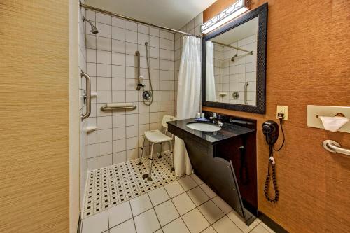 俄克拉何马城奥克拉荷马城西北高速公路/沃尔艾克斯万豪费尔菲尔德客栈&套房酒店的一间带水槽、淋浴和镜子的浴室