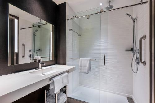 夏洛特AC Hotel by Marriott Charlotte City Center的一间带水槽和淋浴的浴室