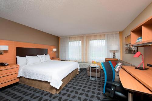 波蒂奇TownePlace Suites by Marriott Kalamazoo的配有一张床和一张书桌的酒店客房