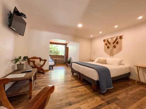 Calle LargaBarros Wellness & Spa Resort Boutique的一间卧室设有一张床和一间客厅。