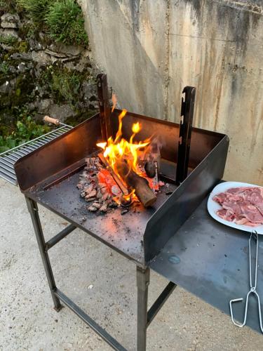 SeiraLa Casa de la Colonia的烧烤炉,火炉和一盘肉