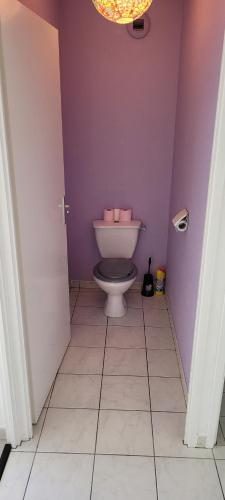FonsorbesSpacieux appartement résidence calme的紫色墙壁上带卫生间的浴室