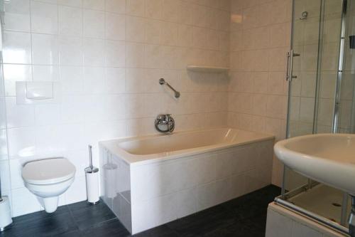 NoordbeemsterVakantieboerderij Huize Nuis的带浴缸、卫生间和盥洗盆的浴室