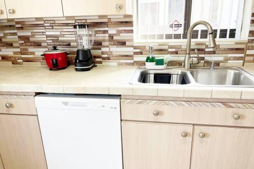 迈阿密Amazing & cozy Duplex near Zoo Miami !的厨房柜台设有水槽和搅拌机