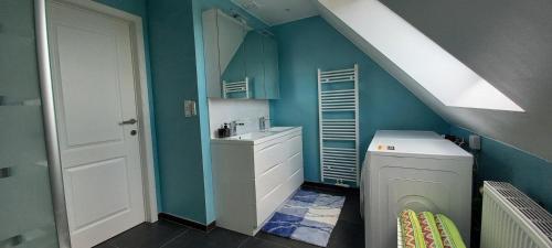 兹瓦尔姆Hermelgemhoeve - Liriope的一间带水槽和洗衣机的浴室