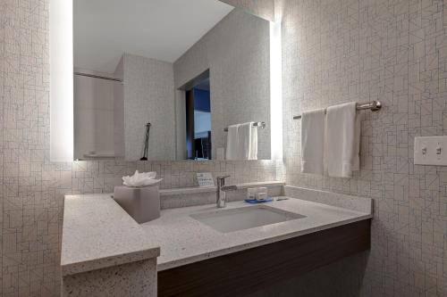 布赖顿Holiday Inn Express & Suites - Brighton, an IHG Hotel的一间带水槽和镜子的浴室