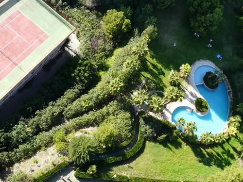 贝尼多姆本尼海滩公寓的享有庭院游泳池的顶部景色