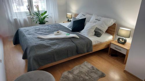 格武霍瓦济Apartament Mar&Mel的一间卧室配有一张床,床上有毛巾