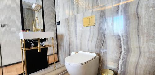 特拉维夫SeaNet Hotel By AFI Hotels的浴室配有白色卫生间和盥洗盆。