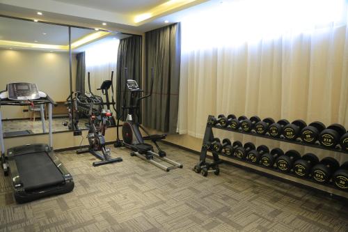亚的斯亚贝巴IVY Hotel Addis Ababa Airport branch的一间设有健身房的房间,里面设有健身器材