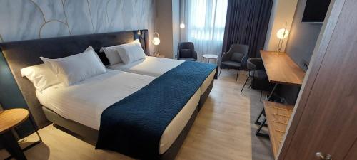 莱昂西尔肯路易德里昂酒店的配有一张床和一张书桌的酒店客房