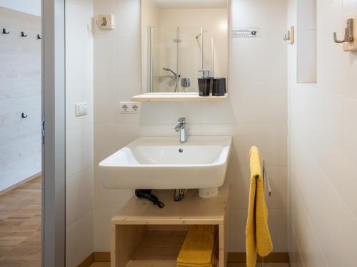 布列瑟农Vintlerhof的白色的浴室设有水槽和镜子