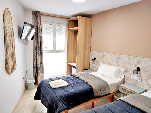 瓦伦西亚Habitaciones Barra89的一间卧室配有一张床和一台电视。