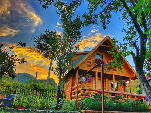 采蒂涅Brvnara Borovik的享有日落美景的小木屋