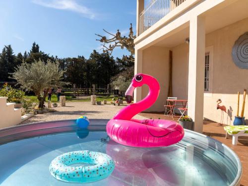 沙托雷纳尔Holiday Home Mas de la Gourmette by Interhome的游泳池里的粉色天鹅