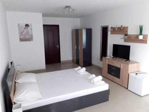 多布里奇Апартамент Quattro的一间卧室配有一张床和一台平面电视