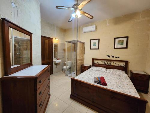 Għajn il-KbiraBest Relax in the best part of Gozo your own bedroom with Ensuite Toilet and Shared Pool Bed and Breakfast的大型浴室设有一张床和淋浴。