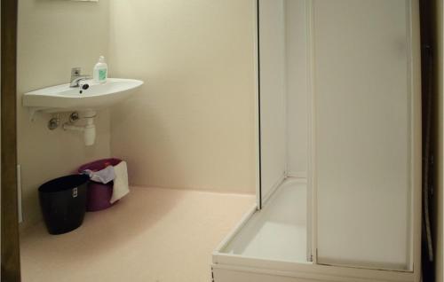 霍夫登Hovden Alpin Apartments的一间带水槽和玻璃淋浴的浴室
