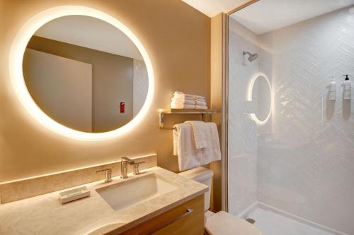 弗洛伦斯TownePlace Suites by Marriott Cincinnati Airport South的浴室配有盥洗盆和带镜子的淋浴