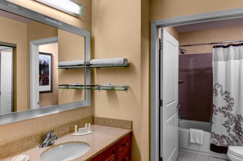 亚特兰大亚特兰大市中心17街原住客栈的一间带水槽、镜子和淋浴的浴室