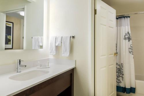 查塔努加查塔努加中心酒店的一间带水槽和镜子的浴室