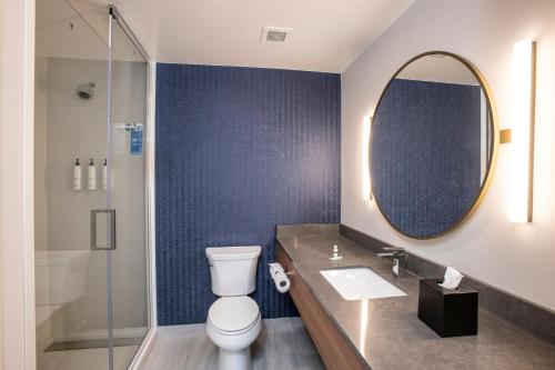 纽波特Fairfield by Marriott Inn & Suites Newport Cincinnati的一间带卫生间、水槽和镜子的浴室