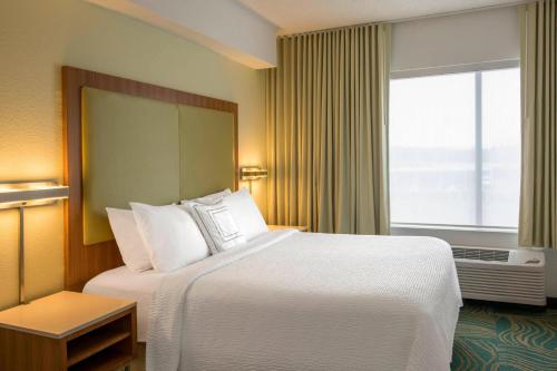 夏洛特夏洛特机场万豪春季山丘套房酒店的一间设有大床和窗户的酒店客房