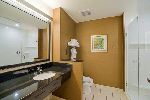 德尔雷比奇德拉海滩I-95万豪费尔菲尔德客栈的一间带水槽、卫生间和镜子的浴室