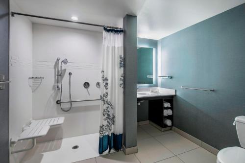 里贾纳里贾纳万豪住宅酒店的带淋浴、卫生间和盥洗盆的浴室