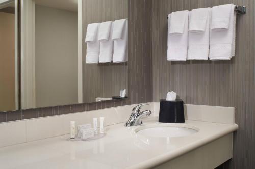 莫米托莱多莫米/箭头万怡酒店的浴室配有盥洗盆、镜子和毛巾