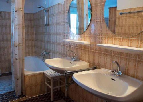 拉德施塔特Holiday home in Radstadt - Salzburger Land 352的浴室设有2个水槽、浴缸和镜子