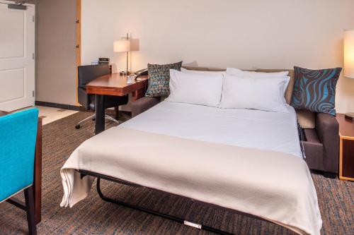 匹兹堡匹兹堡北岸酒店的配有一张床和一张书桌的酒店客房