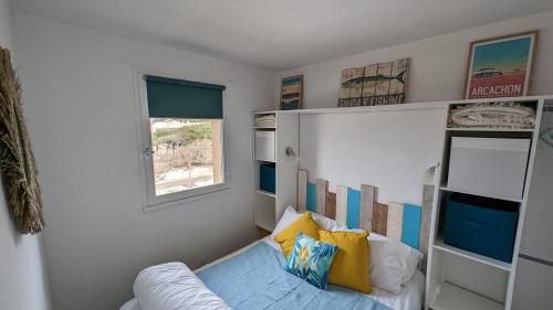 比斯卡罗斯海滩appartement T2 biscarosse plage的带沙发和窗户的客厅