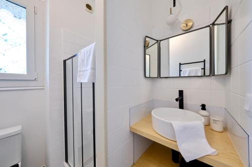 索尔特奥瑟戈尔Clemence Green, Villa Hostal Naou Hossegor- wifi - sauna - salle de sport - netflix的一间带水槽和镜子的浴室