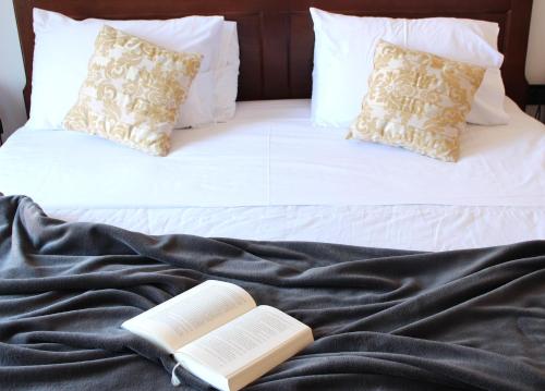 罗维尼卡萨爱丽丝酒店的两本书坐在床上
