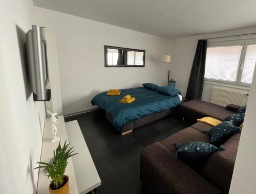 锡永Appartement Tourbillon centre-ville的客厅配有床和沙发