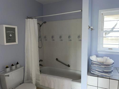 梅戈格Auberge des Cantons的带浴缸、卫生间和淋浴的浴室。