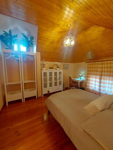 蓬他达维托亚维文达普尔都索尔乡村民宿的一间卧室设有一张床和木制天花板