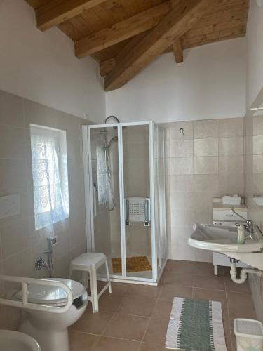 Degole murazze的带淋浴、卫生间和盥洗盆的浴室