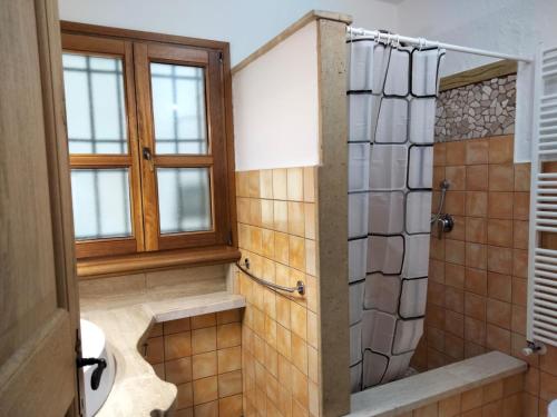 多尔加利Residenza di Campagna Seranile的带淋浴和卫生间的浴室以及窗户。