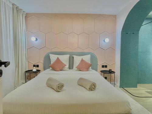 格勒诺布尔Les 3 arches - Grenoble的一间卧室配有一张大床和两个枕头