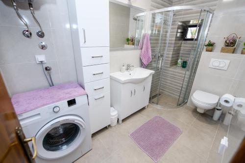 科托尔马尔科公寓的浴室位于卫生间旁,配有洗衣机。